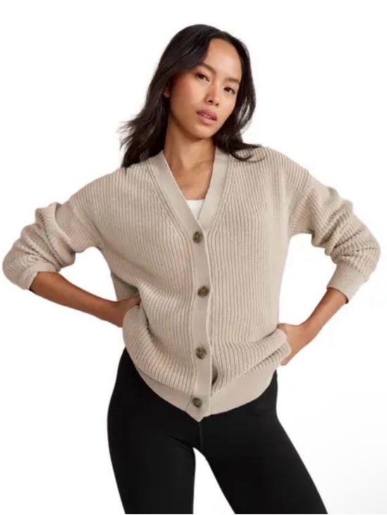 Madewell Sweaters - Madewell Neutral Ribbed Button-Front Cardigan in Light Beige
